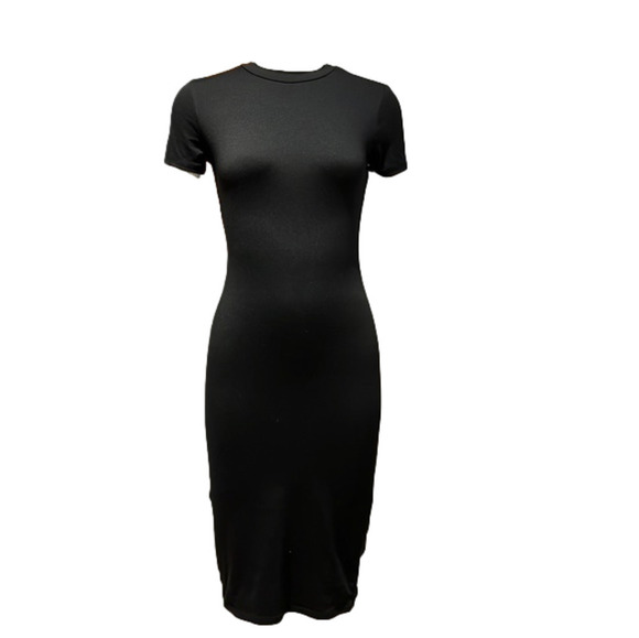 Popular 21 Fitted Black Dress - Mid Length Below the Knee Short Sleeve EUC - Med - Picture 1 of 6